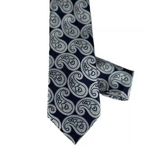 St. Patrick Men's Tie Hanky Navy Powder Blue Silver Paisley Microfiber 3.5" Wide
